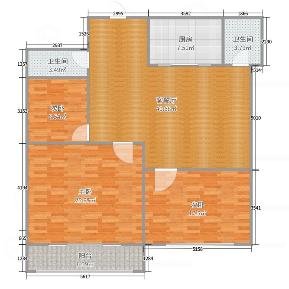 精装修3室2厅2卫124m2107万元   精装未住!  未??！  未??！